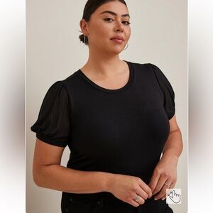 Torrid 10 00x Super Soft Crew Neck Mesh Sleeve Tee Black